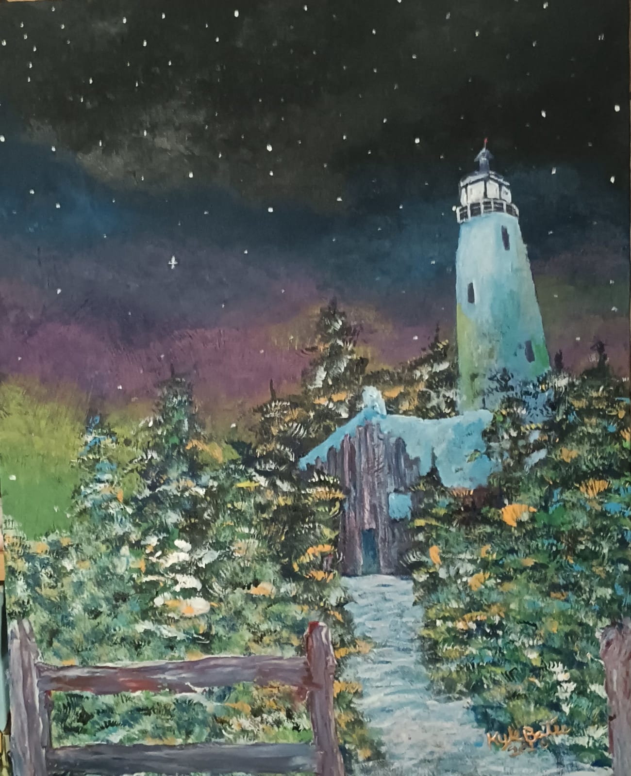Lighthouse in Michigan with northern lights  - Image 1